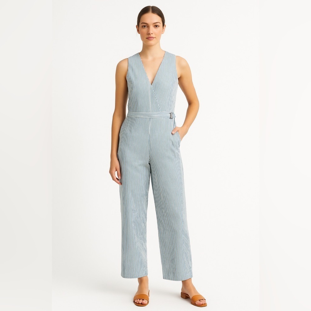 POINT SUR by J.Crew Blue & White Striped Sleeveless Jumpsuit – Size 10